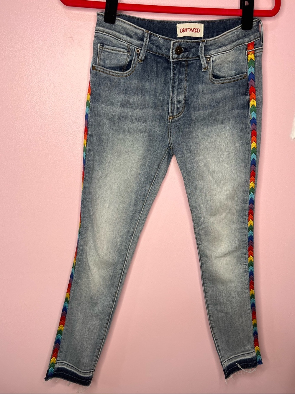 Driftwood Jackie Cropped Jeans with Rainbow Side Trim size 25